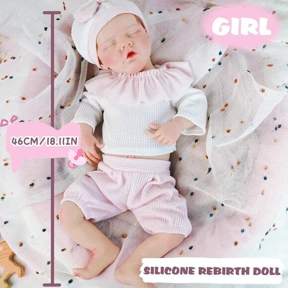 18.1in Full Silicone ivory Reborn Baby Dolls BOY Lifelike Sleeping Reborn Doll - Picture 2 of 8